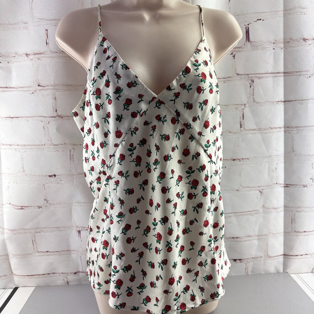 A New Day White / Red Roses Camisole Tank Top XL